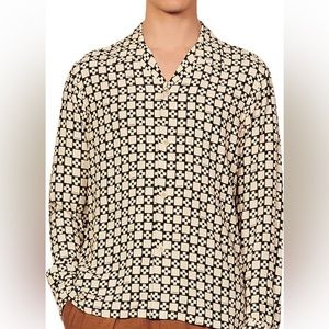 Sandro Cross Check Button-Up Shirt in Cream